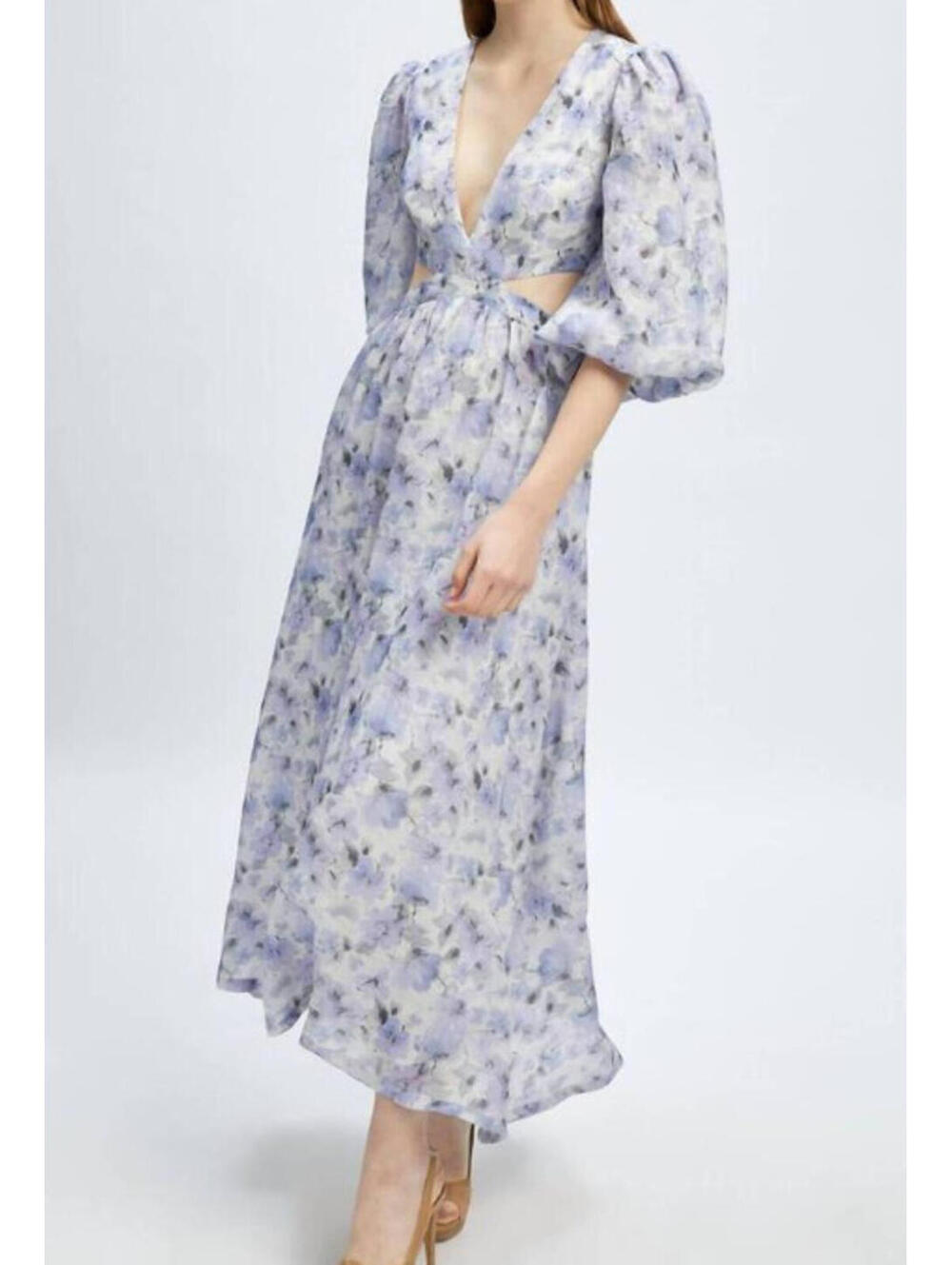 NWT Bardot Alston Floral Cutout Plunge Neck Maxi Dress In Lilac Floral US 10